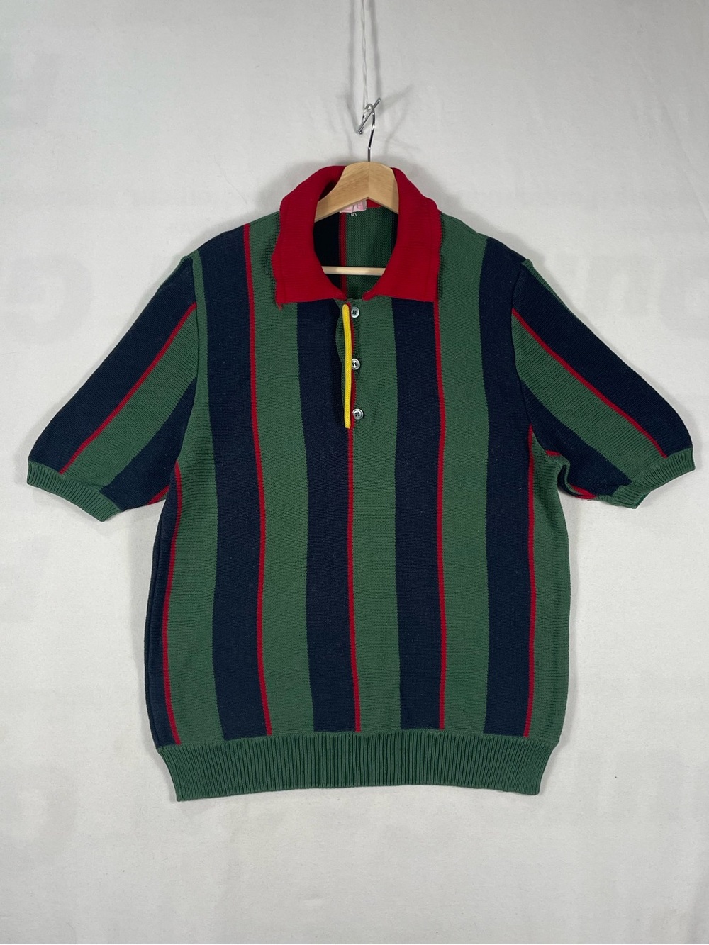 Vintage Dunhill Made In Italy Knit Polo sweater Striped Green Navy Red Sz M